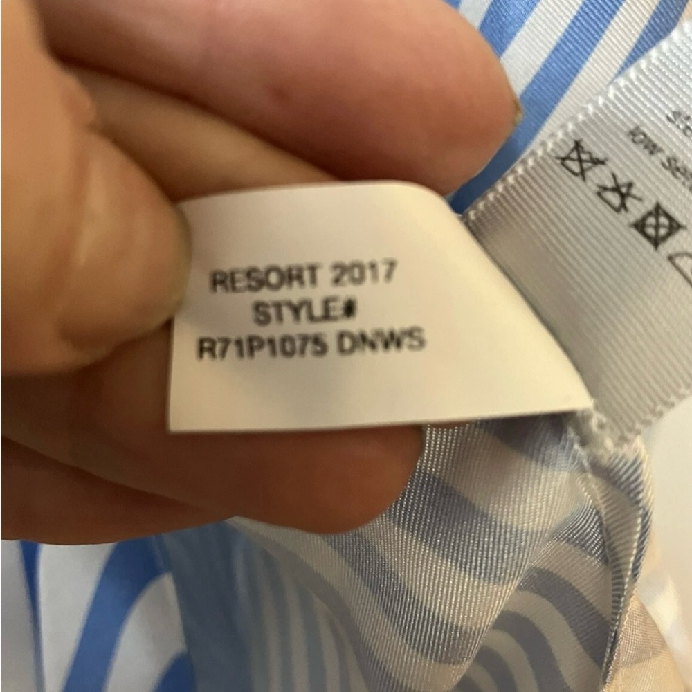 NWT MONSE 100% Silk Blue White Striped Bow Tie Midi Dress Size 2 - Picture 6 of 10